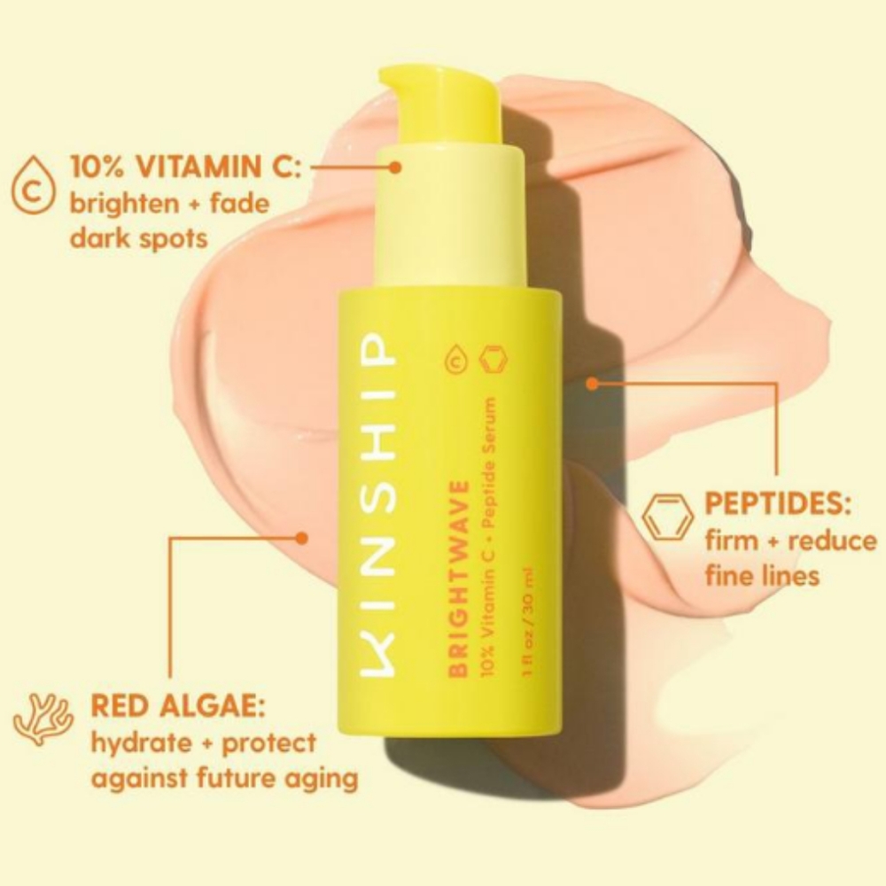 KINSHIP BRIGHTWAVE 10% VITAMIN C+ PEPTIDE BRIGHTENING SERUM.